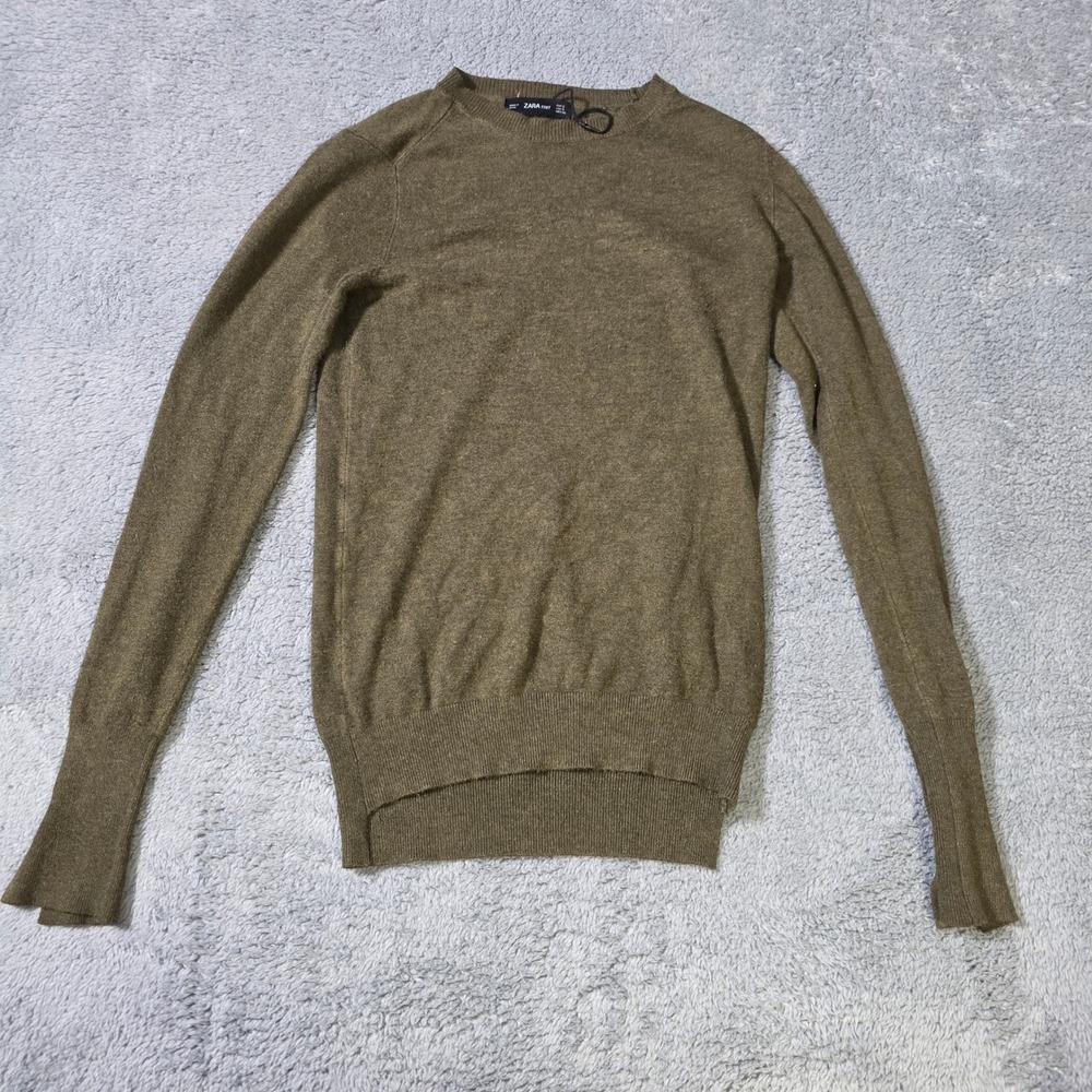Zara Womens S Knit Sweater Olive Green Button‎ Cuff High Low 5646/102/521/S